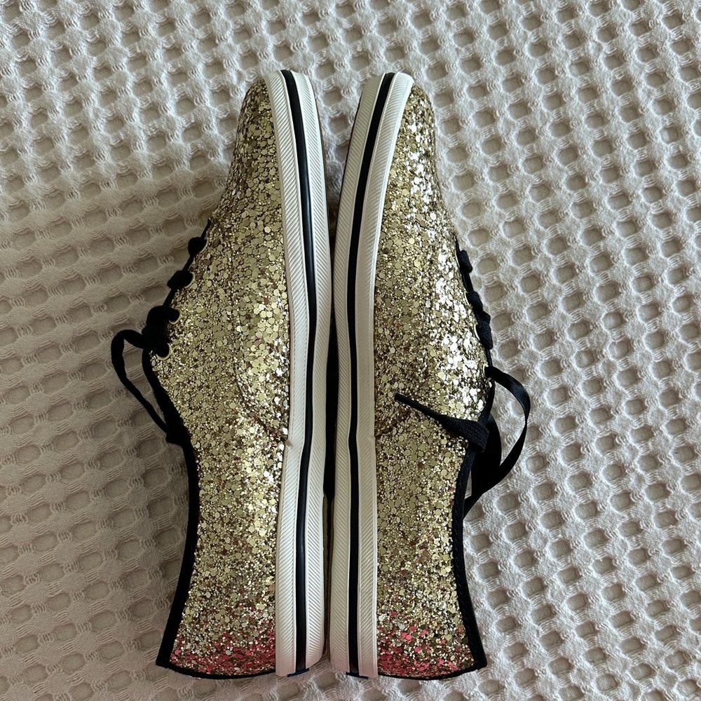 Keds For Kate Spade Gold Glitter Sneakers with Black Laces size 9 New - Picture 4 of 10